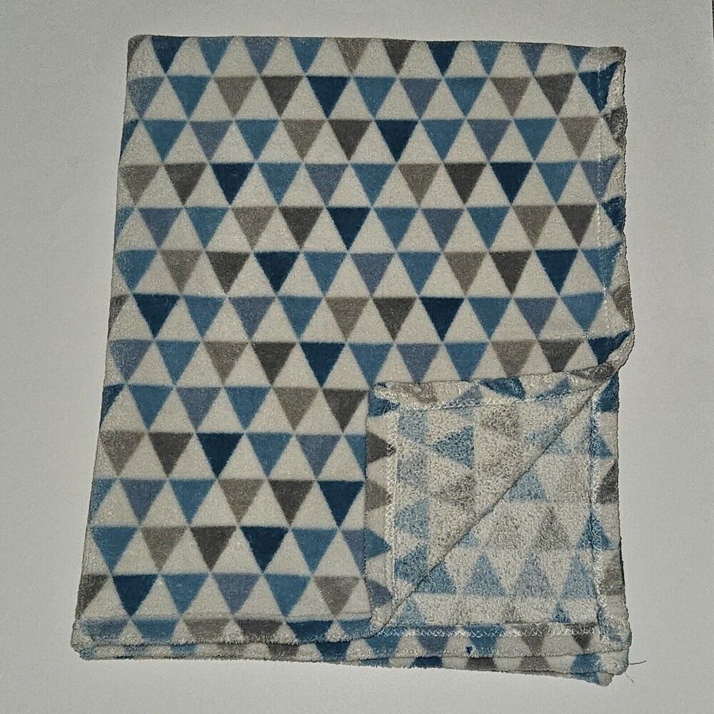 RN 119741 Aqua Blue Gray White Triangles Fleece Baby Blanket Lovey Geometric